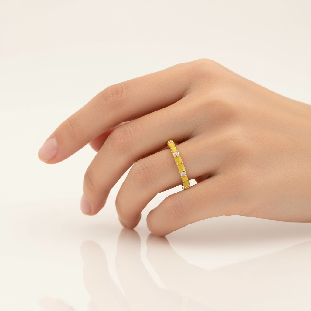 Yellow Enamel Dia Ring