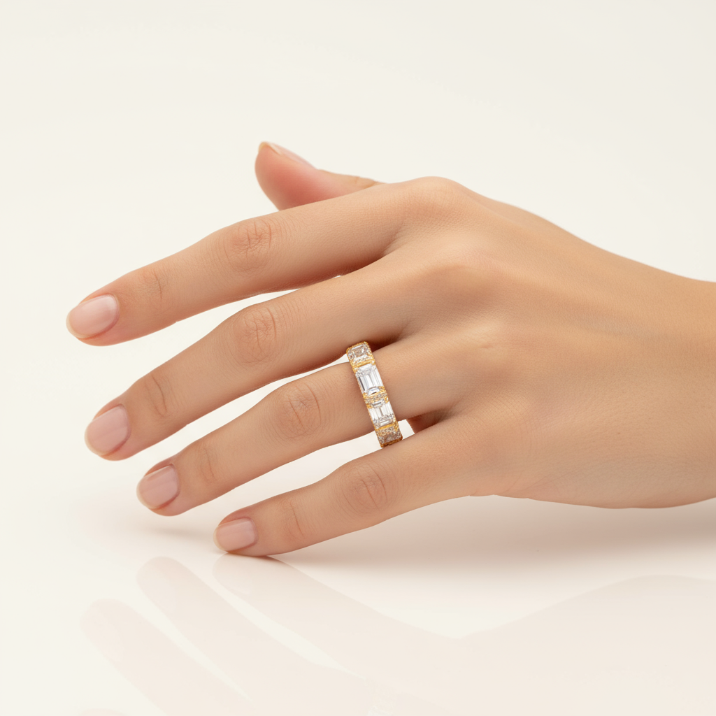 Emerald Horizontal Eternity Band Swa.