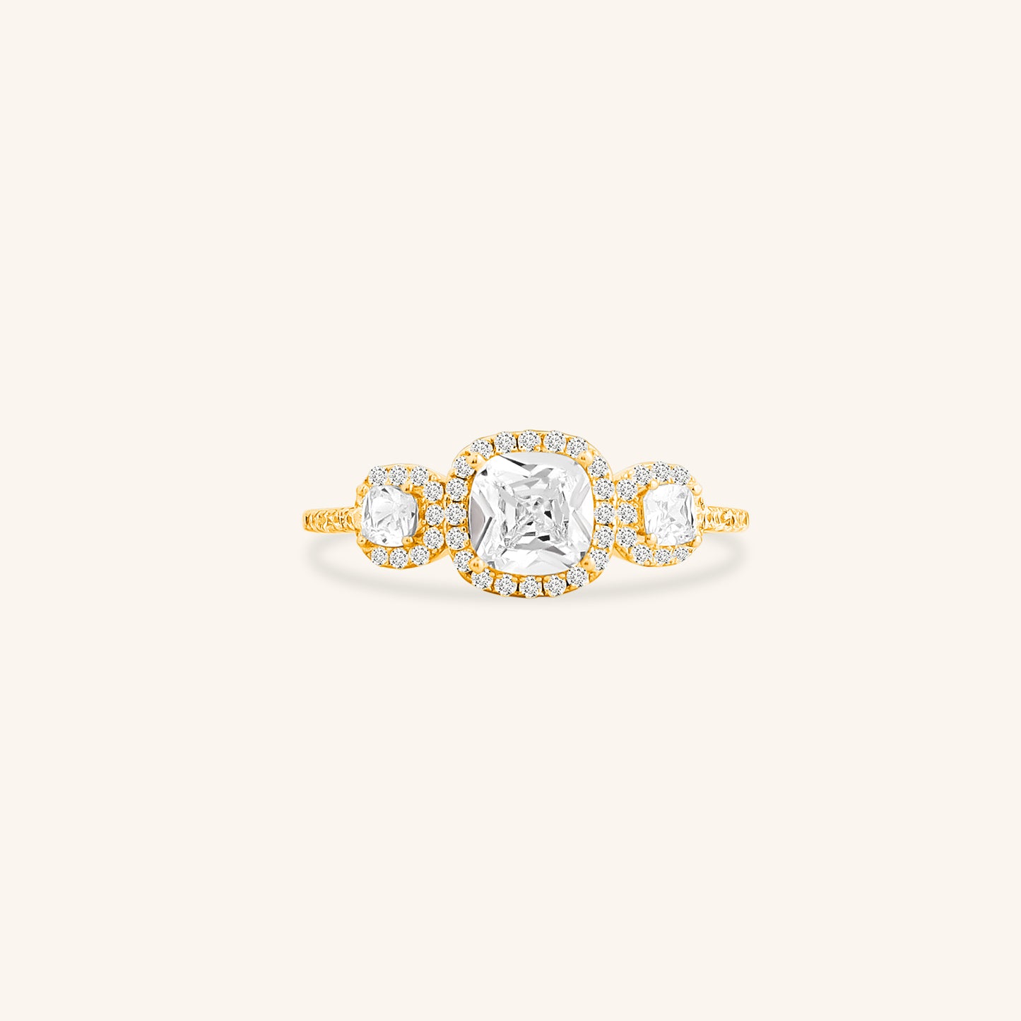 Three Cushion Cut Ring