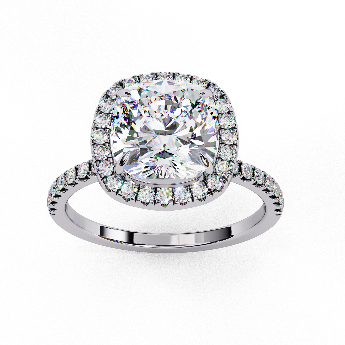 Aira Cushion Solitaire Halo Ring Lab Grown Diamond