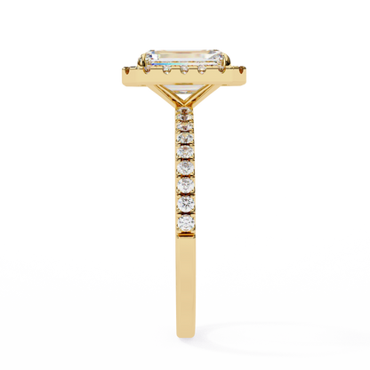 Amara Emerald Solitaire Halo Ring Lab Grown Diamond