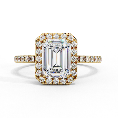 Amara Emerald Solitaire Halo Ring Lab Grown Diamond