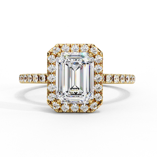Amara Emerald Solitaire Halo Ring Lab Grown Diamond