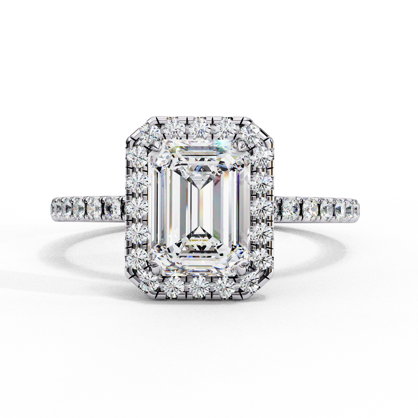 Amara Emerald Solitaire Halo Ring Lab Grown Diamond