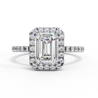 Amara Emerald Solitaire Halo Ring Lab Grown Diamond