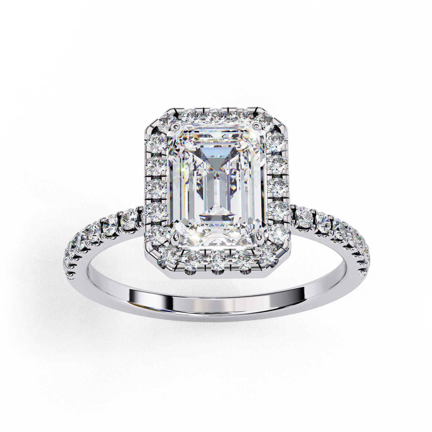 Amara Emerald Solitaire Halo Ring Lab Grown Diamond