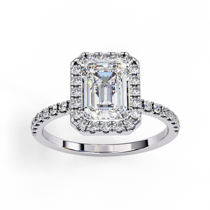 Amara Emerald Solitaire Halo Ring Lab Grown Diamond