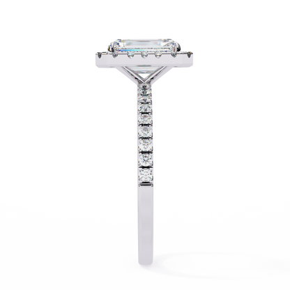 Amara Emerald Solitaire Halo Ring Lab Grown Diamond