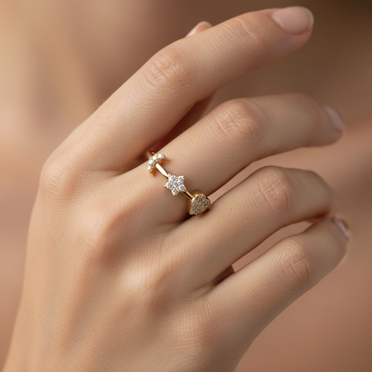Moon Star Heart Ring