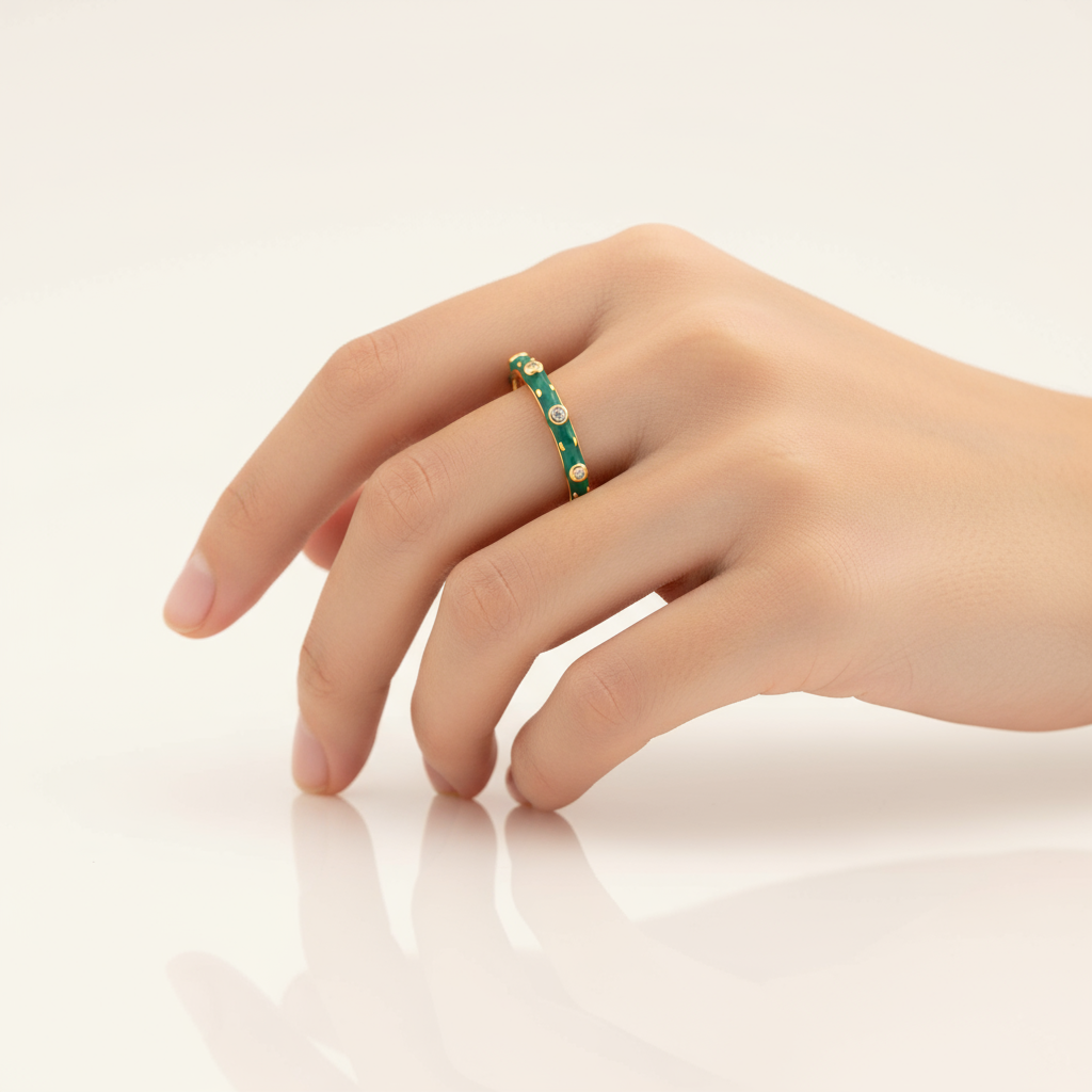 Dark Green Enamel Dia Ring