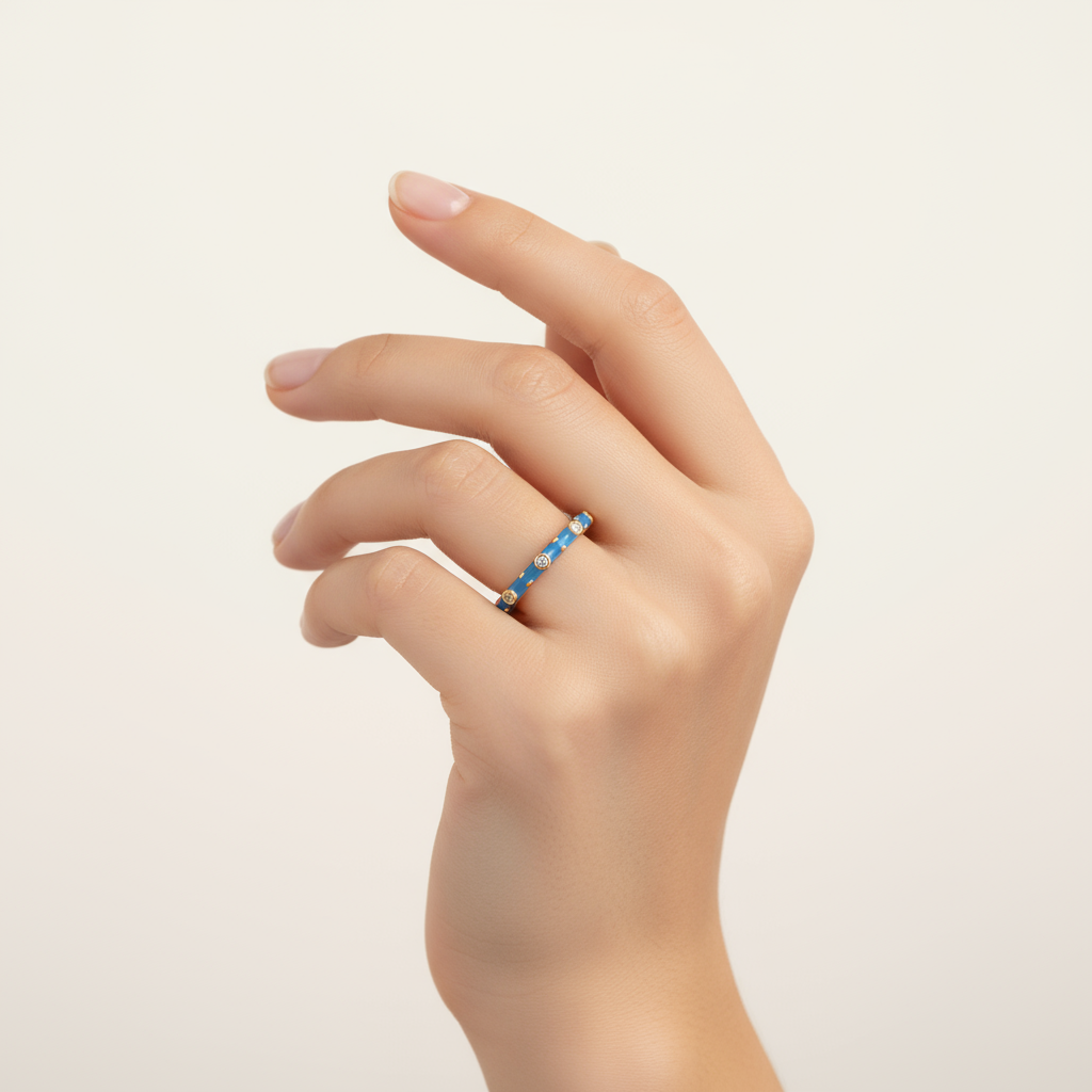 Blue Enamel Dia Ring