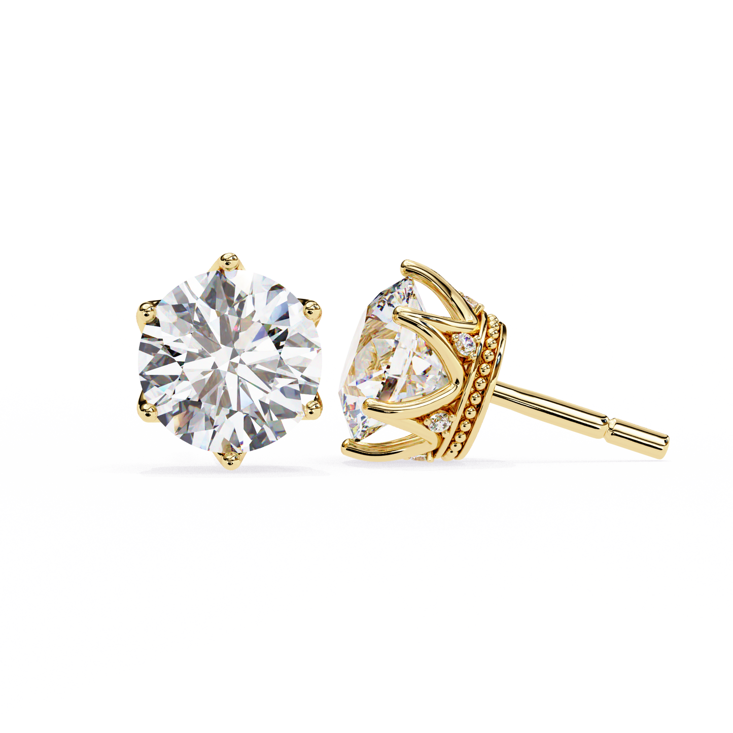 Round six nail Lab Grown Diamond Solitaire Studs