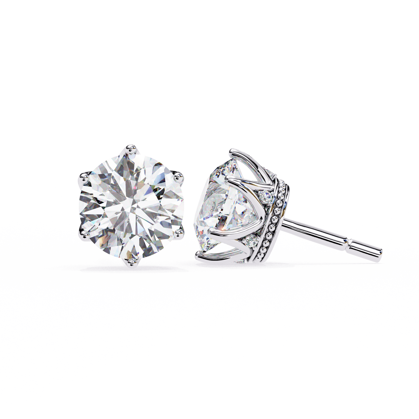 Round six nail Lab Grown Diamond Solitaire Studs