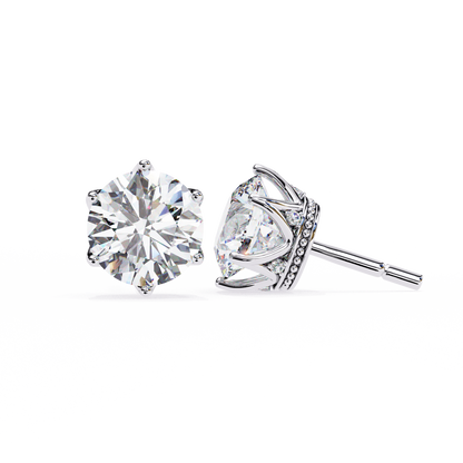 Round six nail Lab Grown Diamond Solitaire Studs