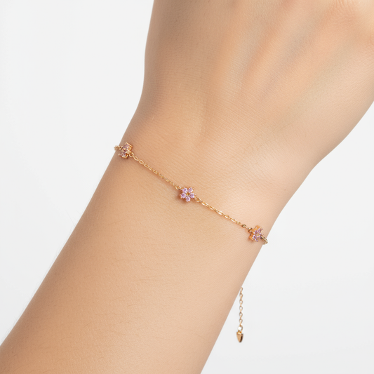 Pink Diamond Flower Bracelet