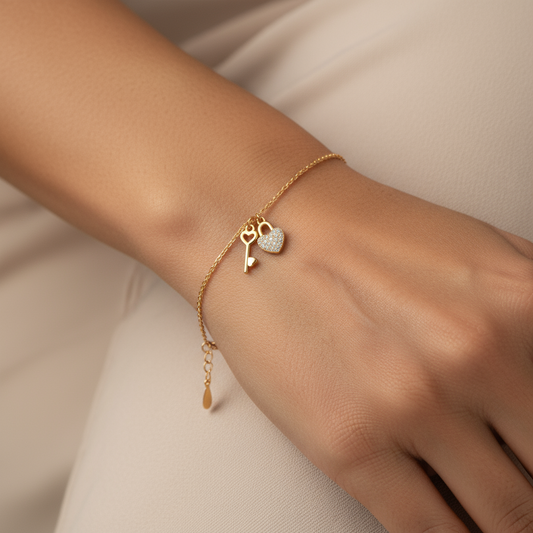 Heart Key Charm Bracelet