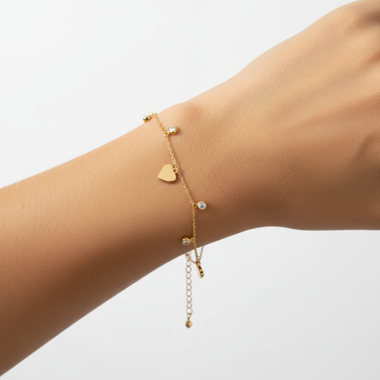 Three Heart Charm Diamond Bracelet