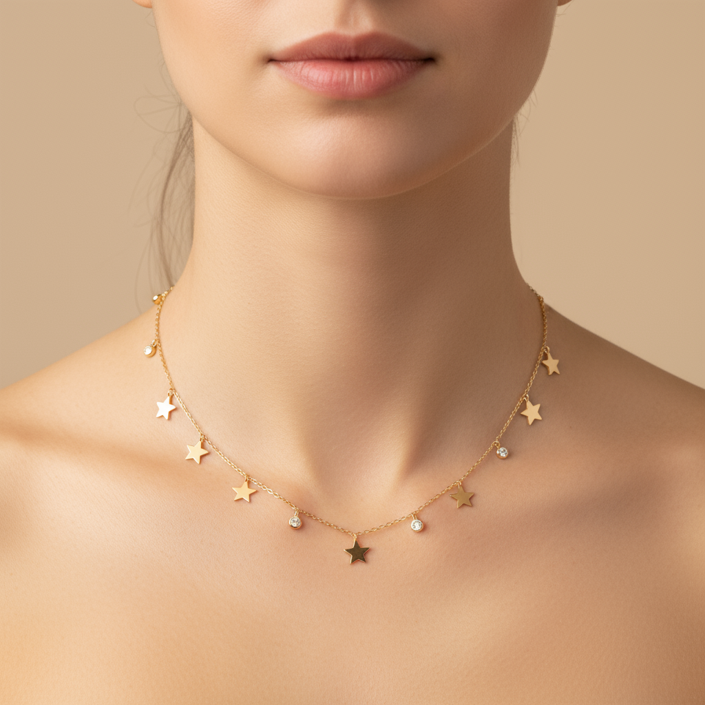 Plain Star Charm and Round Diamond Chain