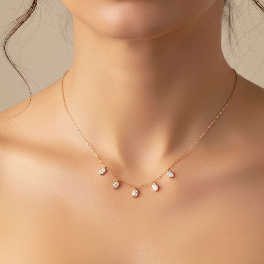 Oval Diamond Hanging Chain Pendant