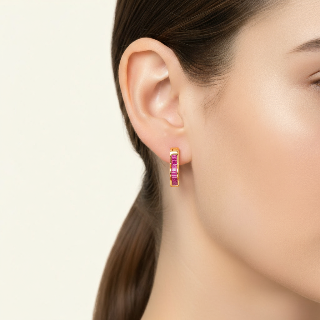 Ruby Baguette Star Hoop