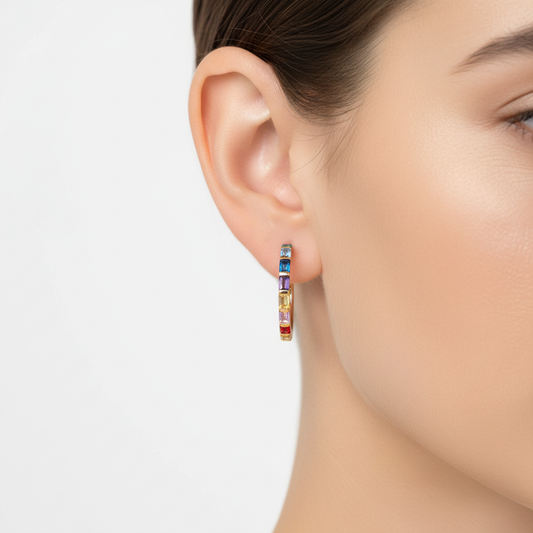 Single Line Rainbow Baguette Hoop