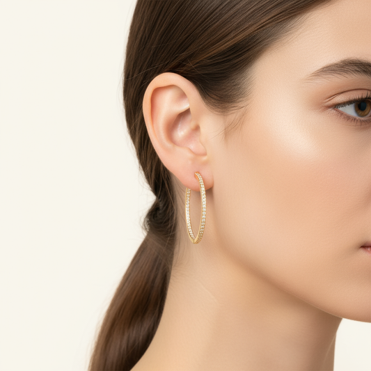 Single Line Round Diamond Hoops