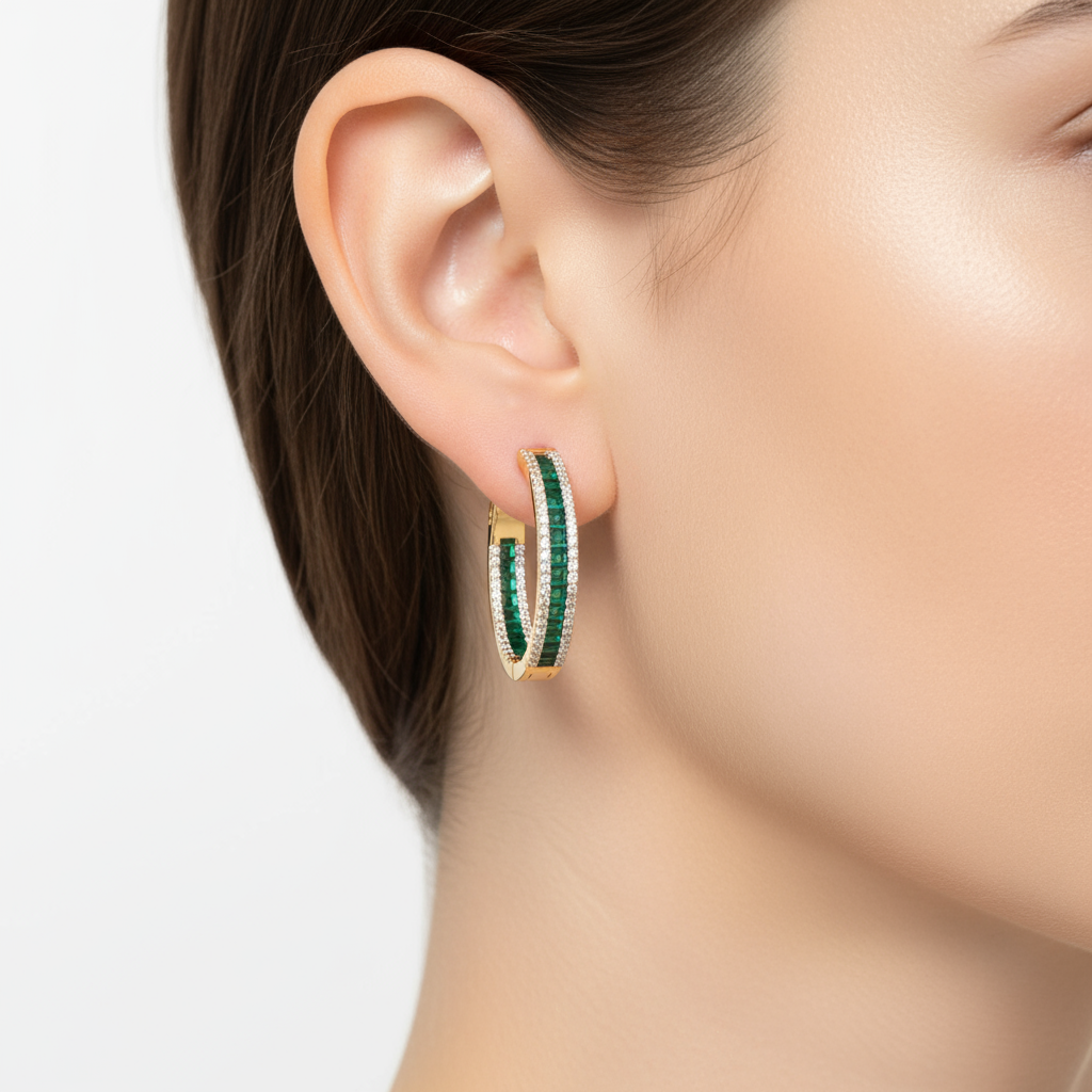 Emerald Baguette Diamond Hoop
