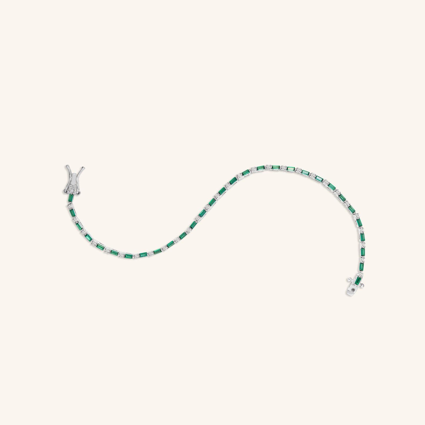 Emerald and Round Diamond Tennis Bracelet
