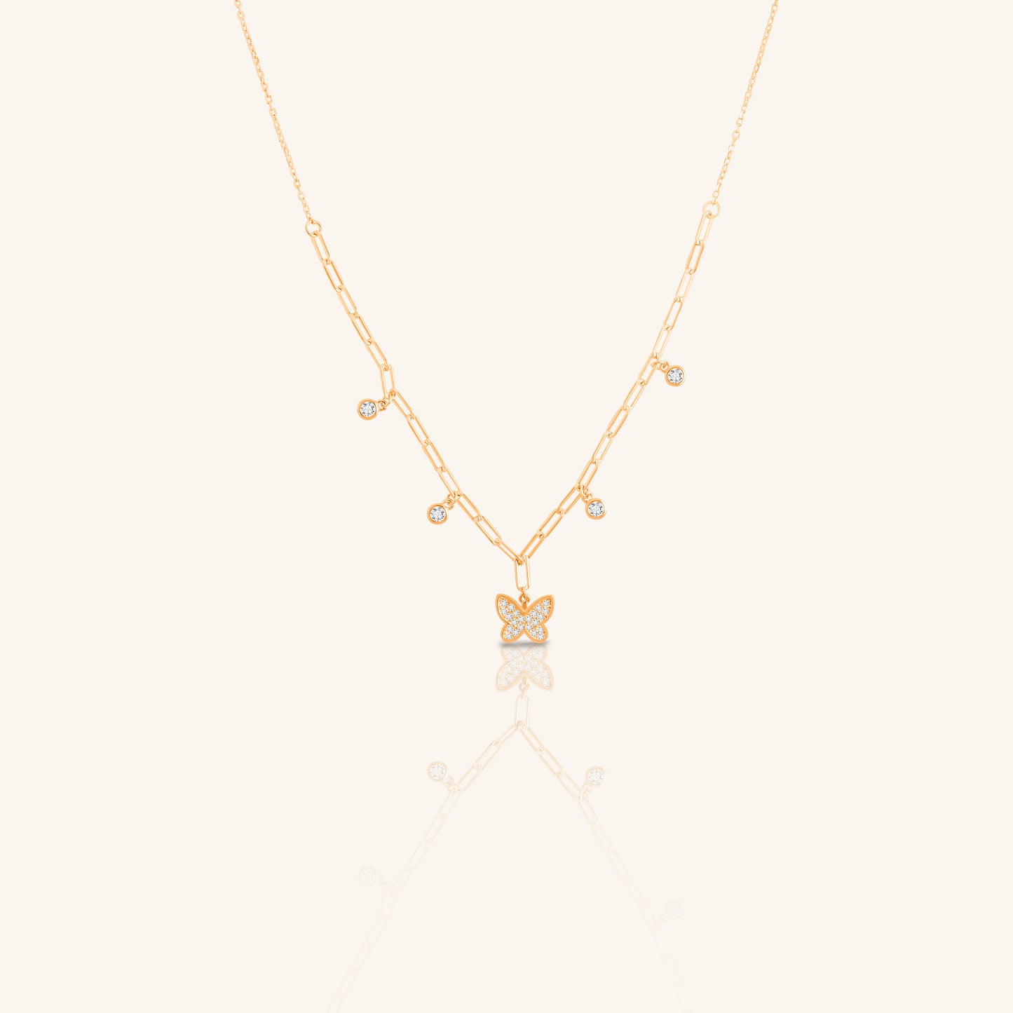 Butterfly and Round Diamond Chain Pendant