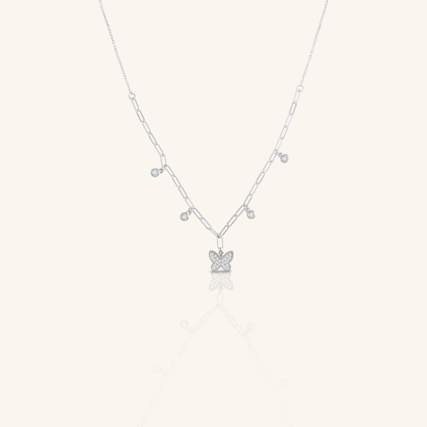 Butterfly and Round Diamond Chain Pendant