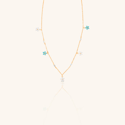 Blue and White Flower Charm and Chain