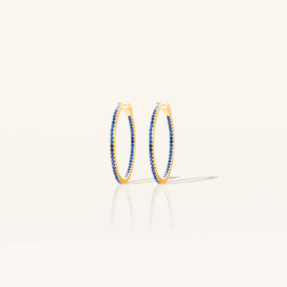Single Line Blue Sapphire Hoops