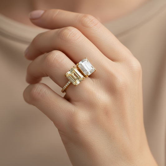 Two Emerald Cut Ring